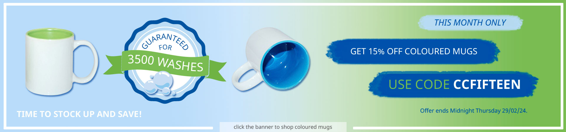 Get 15% off Coloured Sublimation Coffee Mug Blanks - This month only!