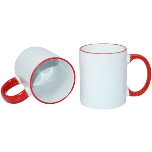 Picture of Permasub Sublimation White Mug 11oz - Bright Red Rim Handle