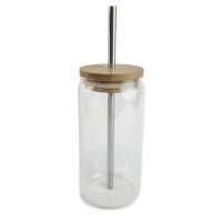 Picture of Sublimation Libbey Tumbler Clear Glass Bamboo Lid 460ml & Straw