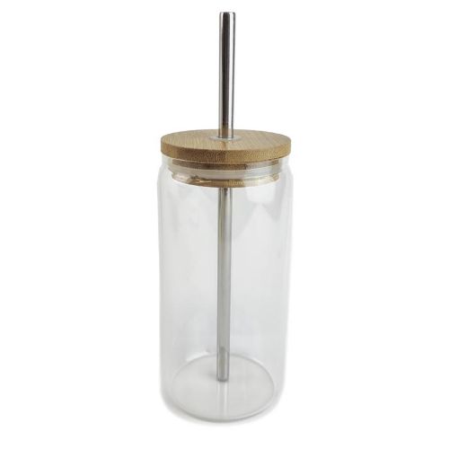 Picture of Sublimation Libbey Tumbler Clear Glass Bamboo Lid 460ml & Straw