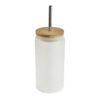Picture of Sublimation Libbey Tumbler Frosted Glass Bamboo Lid 460ml & Straw